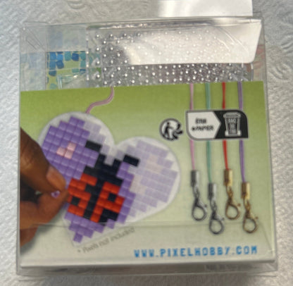 4 Heart Shaped Pixel Keychain Medallions with Cord - 22051
