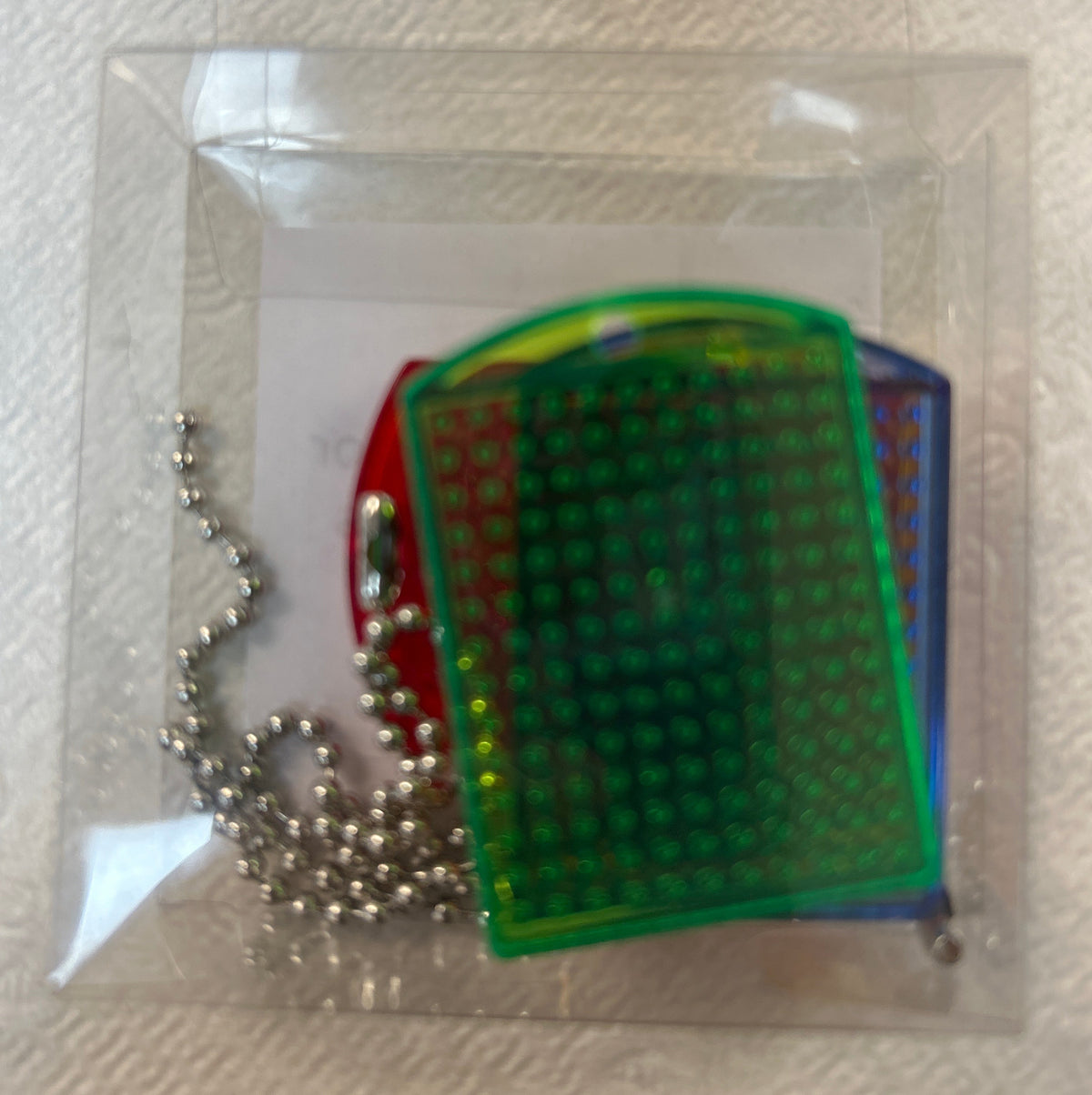 4 Assorted Transparent Color Pixel Keychain Medallions with Chain - 22063-4