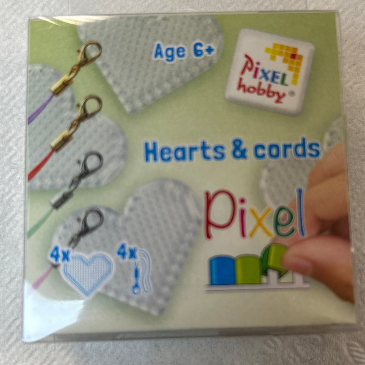 4 Heart Shaped Pixel Keychain Medallions with Cord - 22051