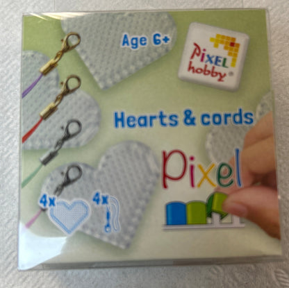 4 Heart Shaped Pixel Keychain Medallions with Cord - 22051